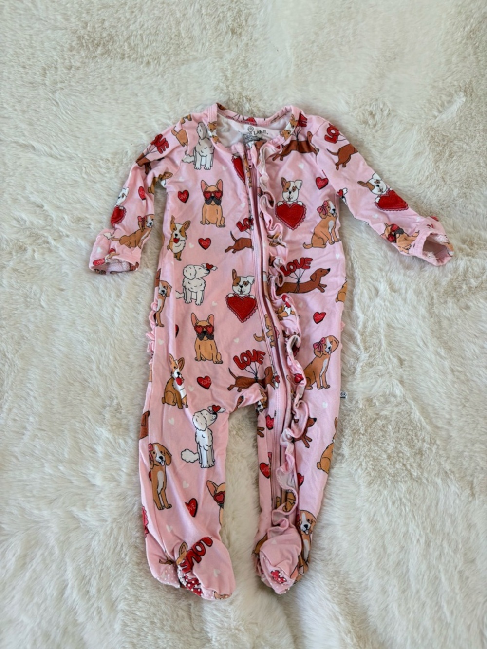 Caden Lane Pink Puppy Print One-Piece Footed Pajamas Size 0-3 Months
